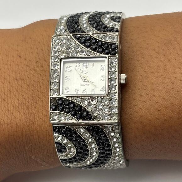 90s Silver & Black Viva Quartz Watch - Picture 1 of 4